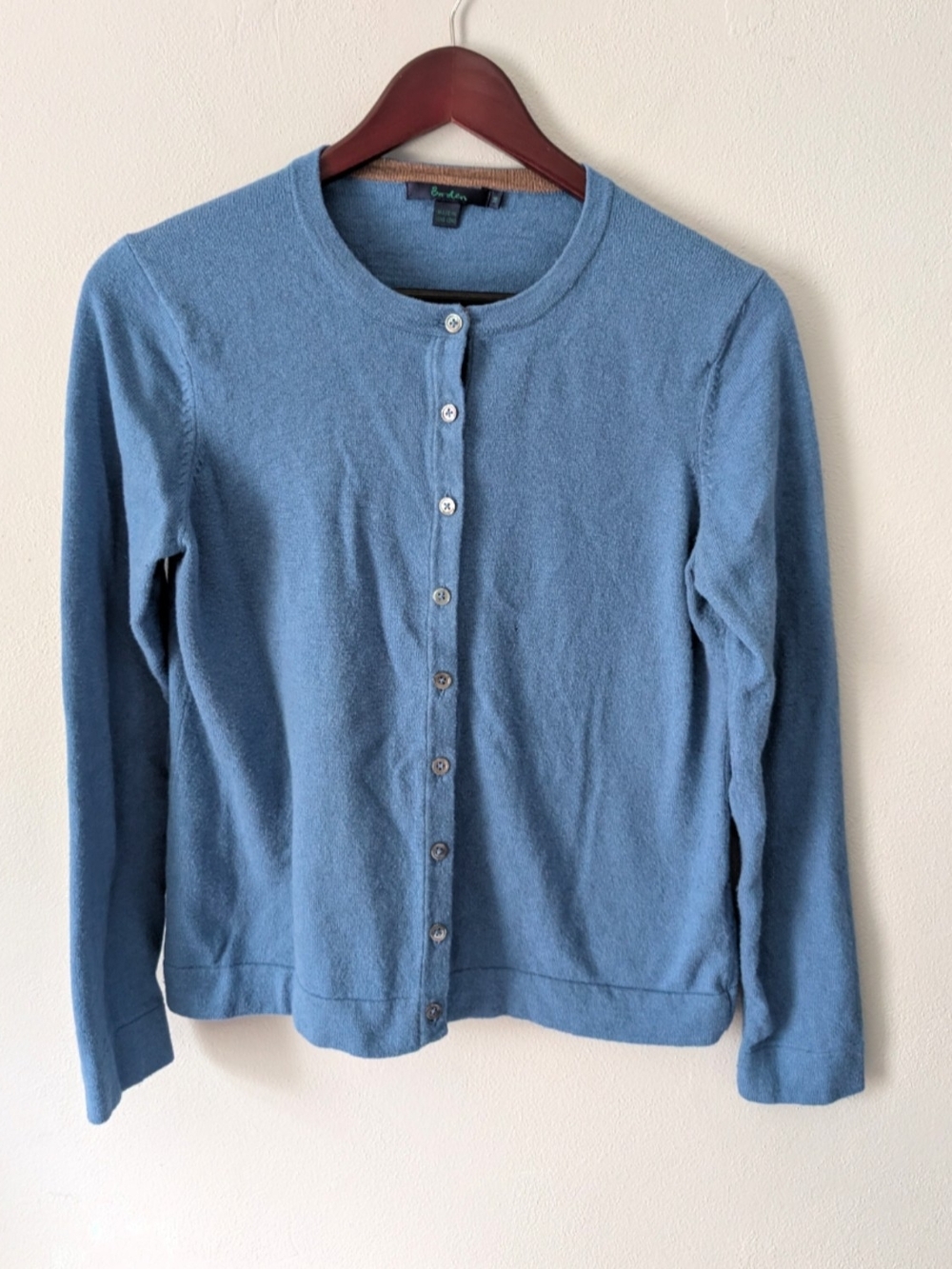 Boden Blue Crewneck Button Front Cardigan Sweater Size 16 Large